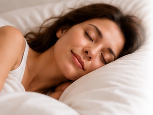 Donna che dorme serena su un cuscino bianco